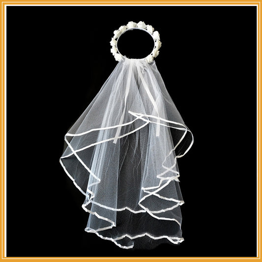 Enchanting White Rose Bridal Headpiece Veil