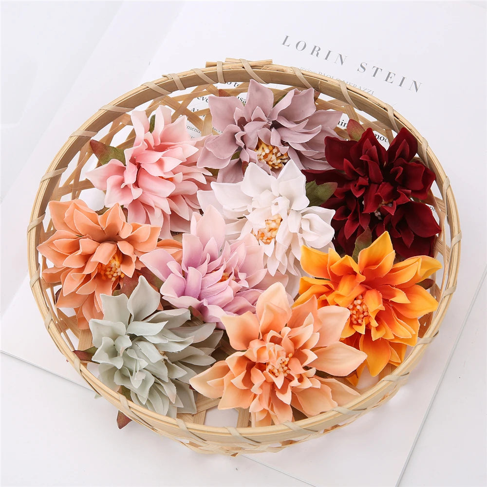 10/20Pcs Dahlia Flower Heads Artificial Flower For Home Decor Fall Flowers Wedding Party Wreath Silk Dahlia Crafts Fake Flowers