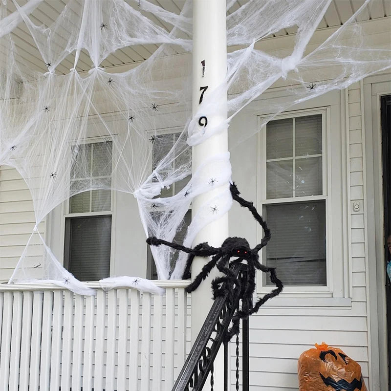 Stretchable White Cobweb Halloween Spider Web for Scary Party Decorations and Horror-Themed Home Accessories