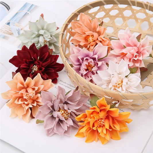 10/20Pcs Dahlia Flower Heads Artificial Flower For Home Decor Fall Flowers Wedding Party Wreath Silk Dahlia Crafts Fake Flowers