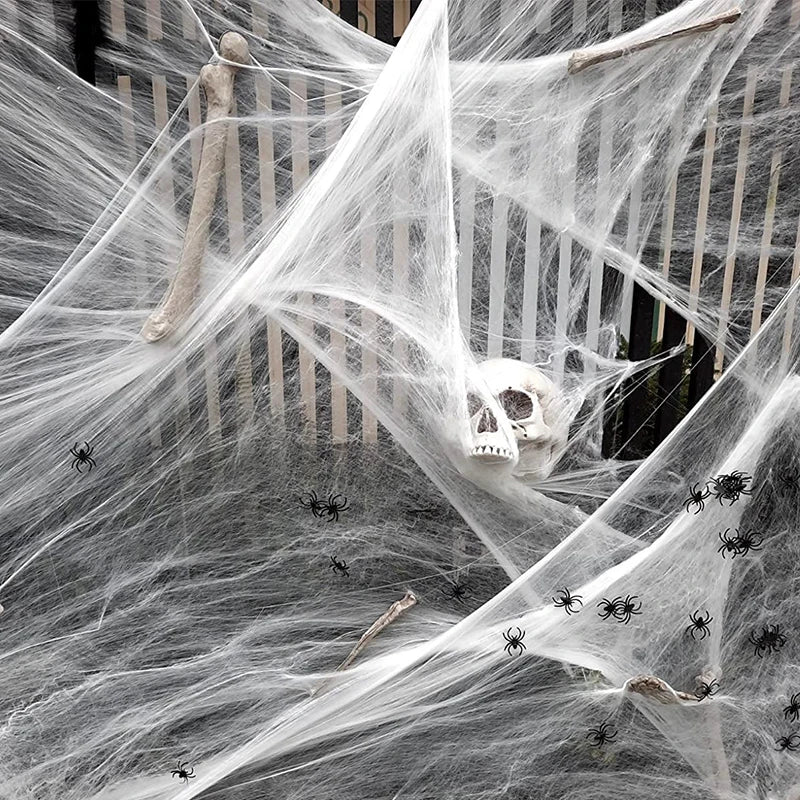 Stretchable White Cobweb Halloween Spider Web for Scary Party Decorations and Horror-Themed Home Accessories