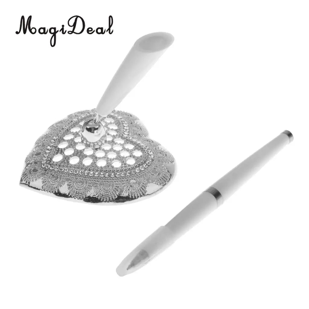 MagiDeal Wedding Party Guest Book Signing Pen Love Heart   Feather Quill Sign Holder Table Decor