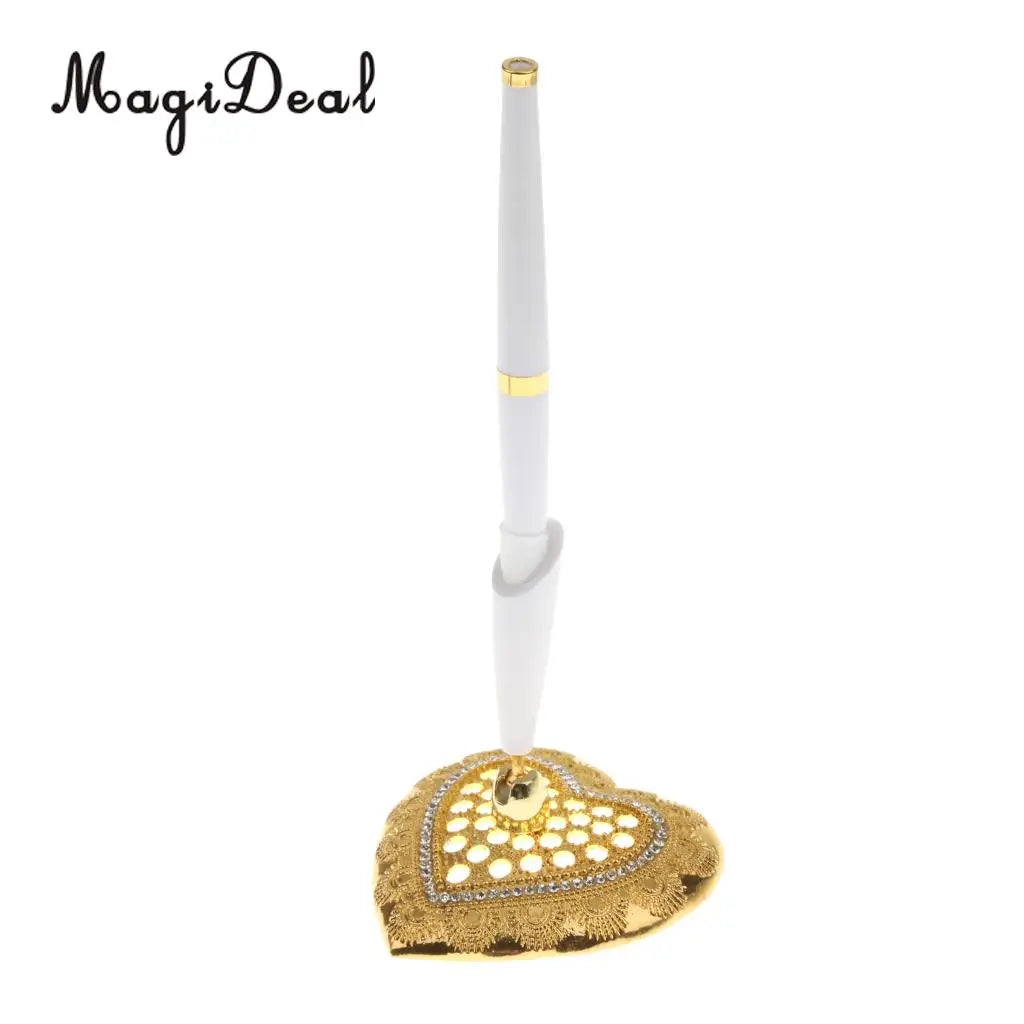 MagiDeal Wedding Party Guest Book Signing Pen Love Heart   Feather Quill Sign Holder Table Decor