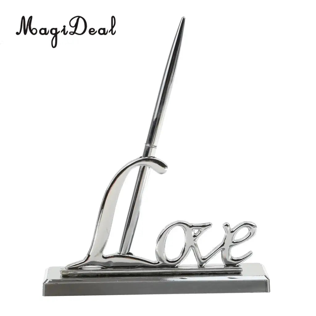 MagiDeal Wedding Party Guest Book Signing Pen Love Heart   Feather Quill Sign Holder Table Decor