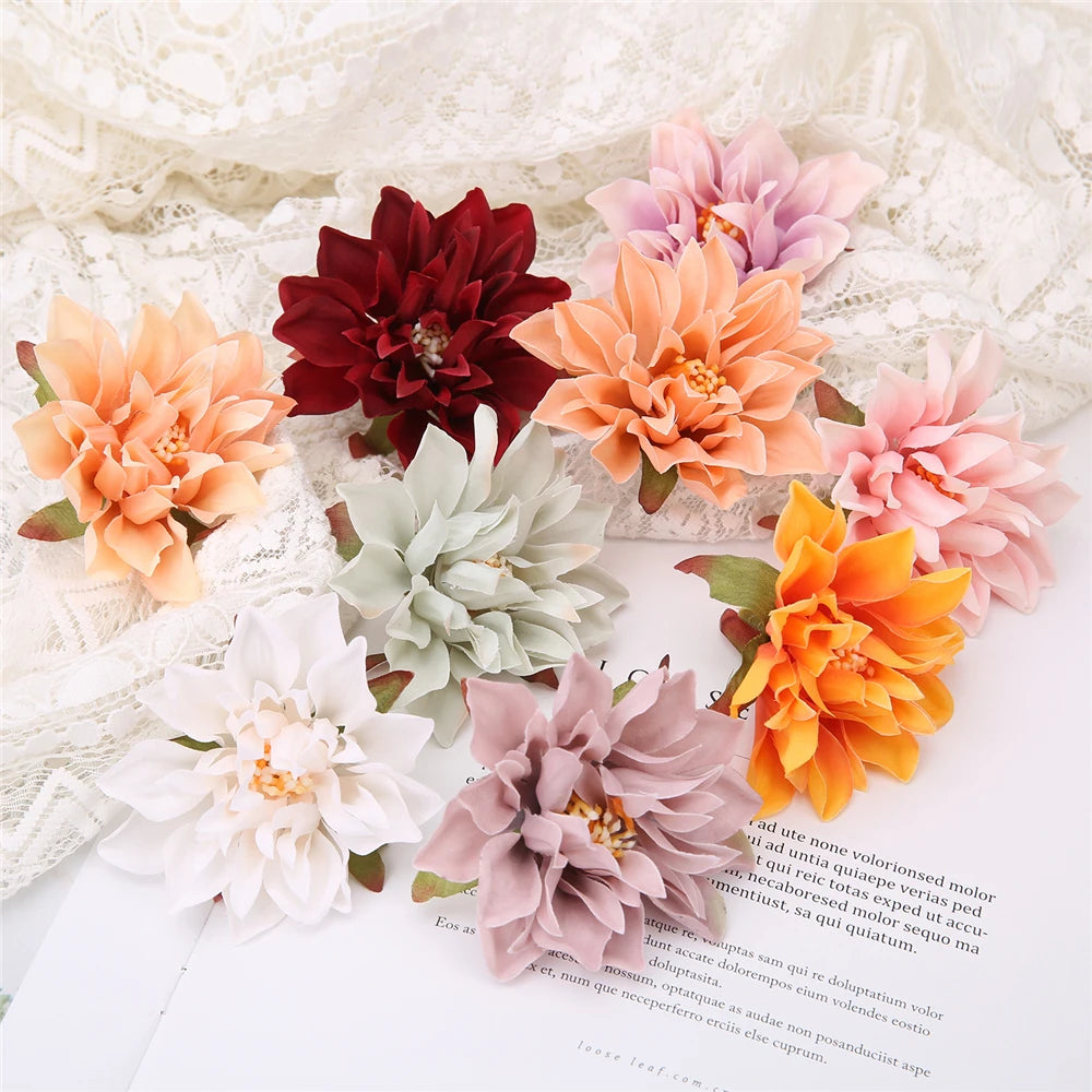 10/20Pcs Dahlia Flower Heads Artificial Flower For Home Decor Fall Flowers Wedding Party Wreath Silk Dahlia Crafts Fake Flowers