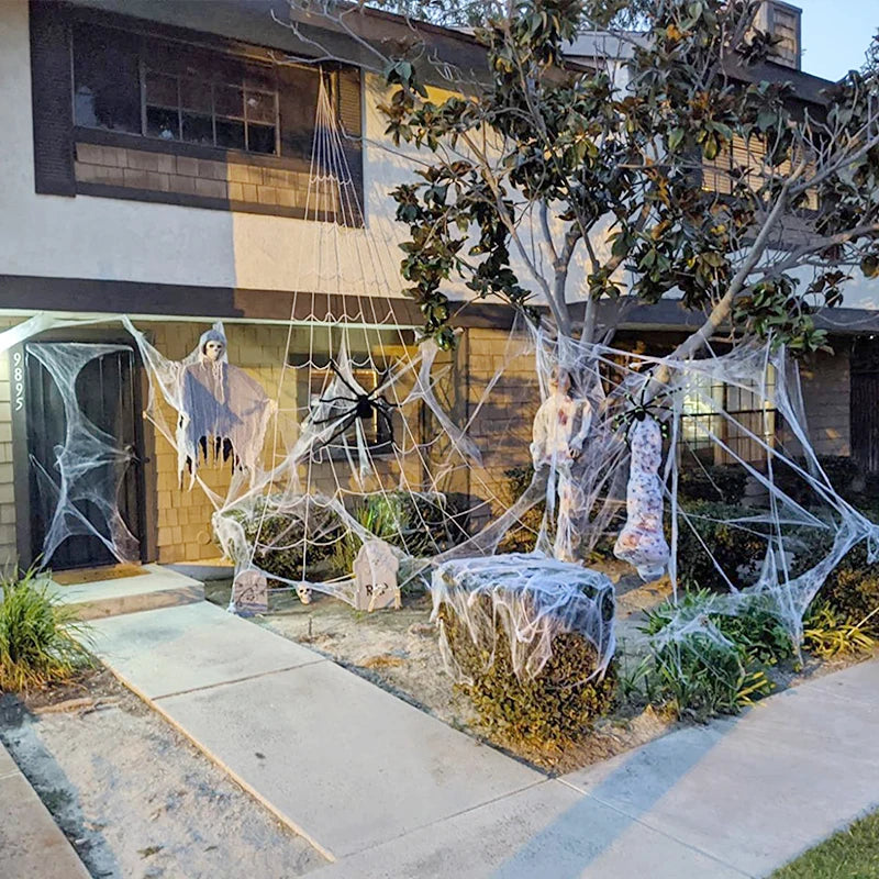 Stretchable White Cobweb Halloween Spider Web for Scary Party Decorations and Horror-Themed Home Accessories