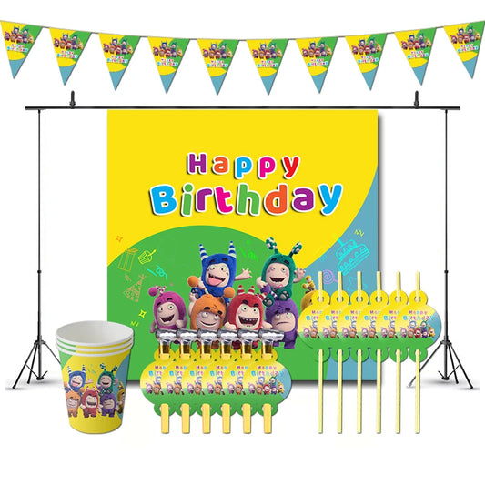 Oddbods Themed Birthday Party Supplies Set with Banner, Cups, Straws, and Mini Figurines