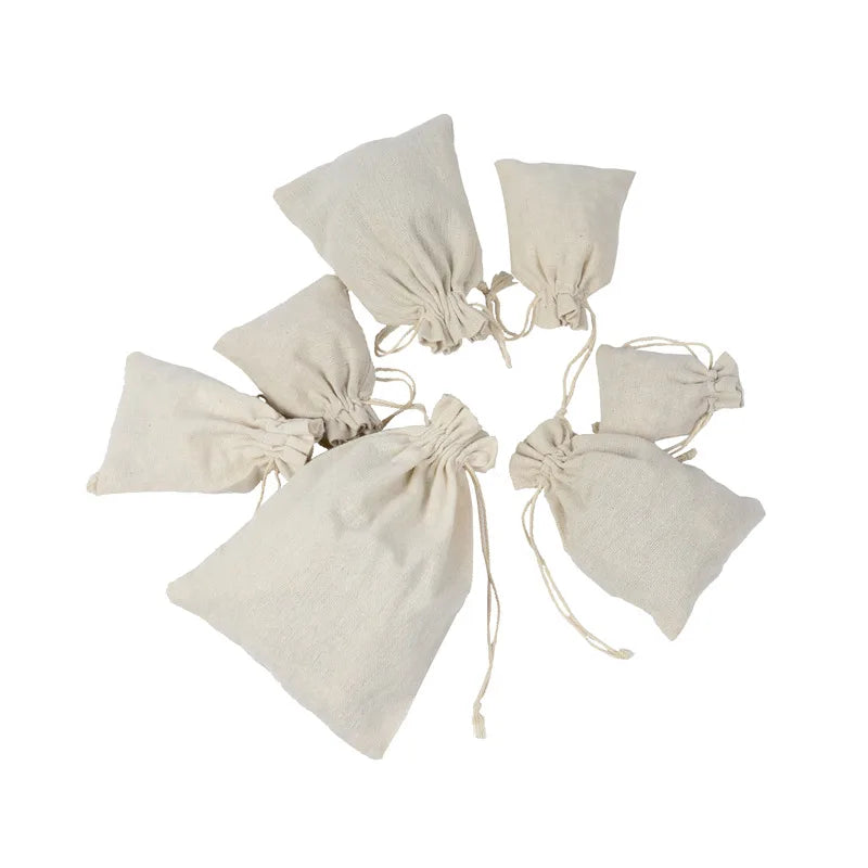 10-Pack Cotton Linen Drawstring Bags - Versatile Burlap Pouches for Weddings, Christmas, Jewelry, and More!