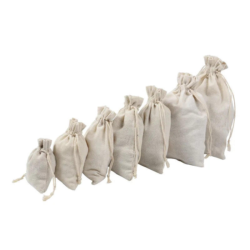 10-Pack Cotton Linen Drawstring Bags - Versatile Burlap Pouches for Weddings, Christmas, Jewelry, and More!