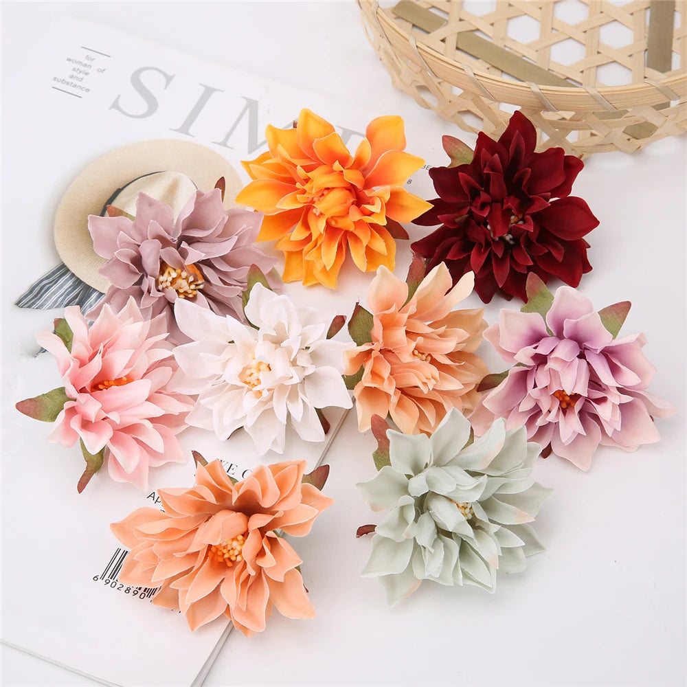 10/20Pcs Dahlia Flower Heads Artificial Flower For Home Decor Fall Flowers Wedding Party Wreath Silk Dahlia Crafts Fake Flowers