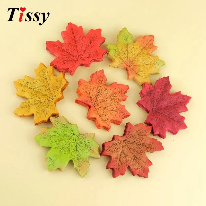 100Pcs/lot Artificial Silk Maple Leaves Multi Color Fake Fall Leaf For Scrapbooking Wedding Thanks Giving Party Decoration Craft