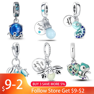 Chameleon Glow-in-the-Dark Butterfly Charms for Pandora Bracelets - Sterling Silver 925