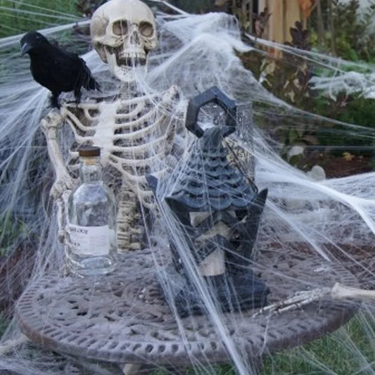 Spooky Stretchy Spider Web Decorations for Haunted House Parties - Black, White, and Orange Halloween Props