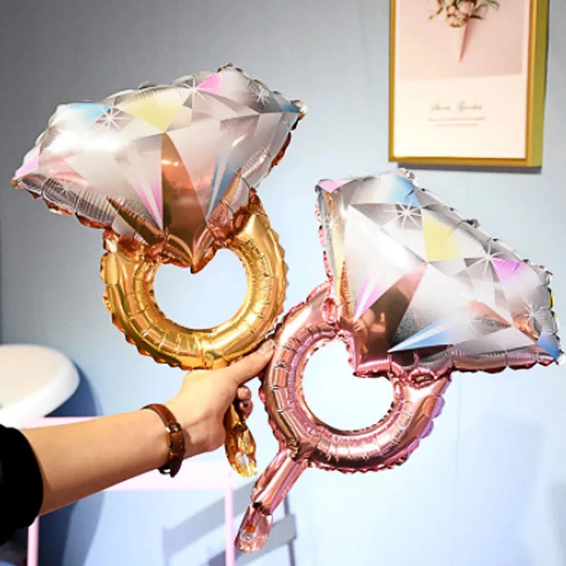 18Inch Round Flash Gold White Balloon Mr & Mrs LOVE Rose Gold Diamond Ring Foil Balloon Bridal Wedding Valentine's Day Nitrogen