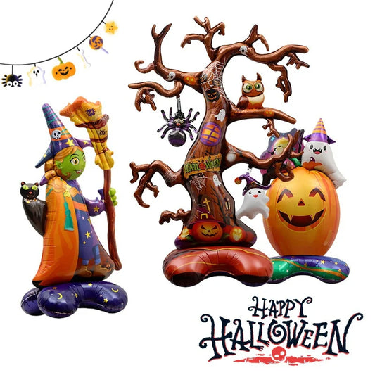 Spooky Inflatable Halloween Balloon Set - Ghost Tree, Pumpkin, Witch, Spider, Bat, and Mummy Decor for Kids' Parties