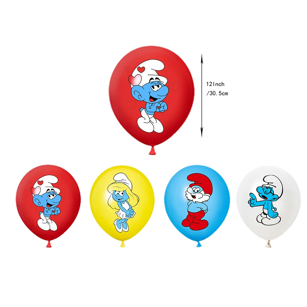 Smurf Themed Party Decor Set with Balloons, Banner, Backdrop, Cake Topper - Ideal for Baby Showers and Birthdays