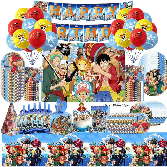 One Piece Anime Birthday Party Decor Set with Zoro Luffy Tableware & Paper Supplies