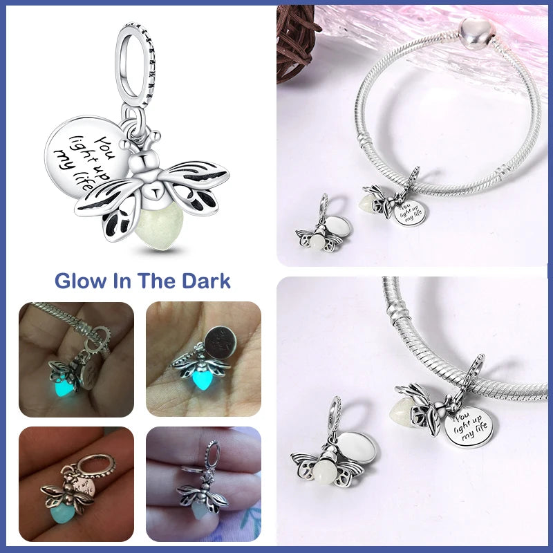 Chameleon Glow-in-the-Dark Butterfly Charms for Pandora Bracelets - Sterling Silver 925