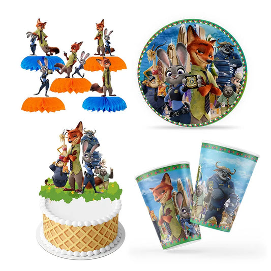 Zootopia Forest Animal Fox Theme Party Tableware Set with Balloon Decor and Baby Shower Supplies