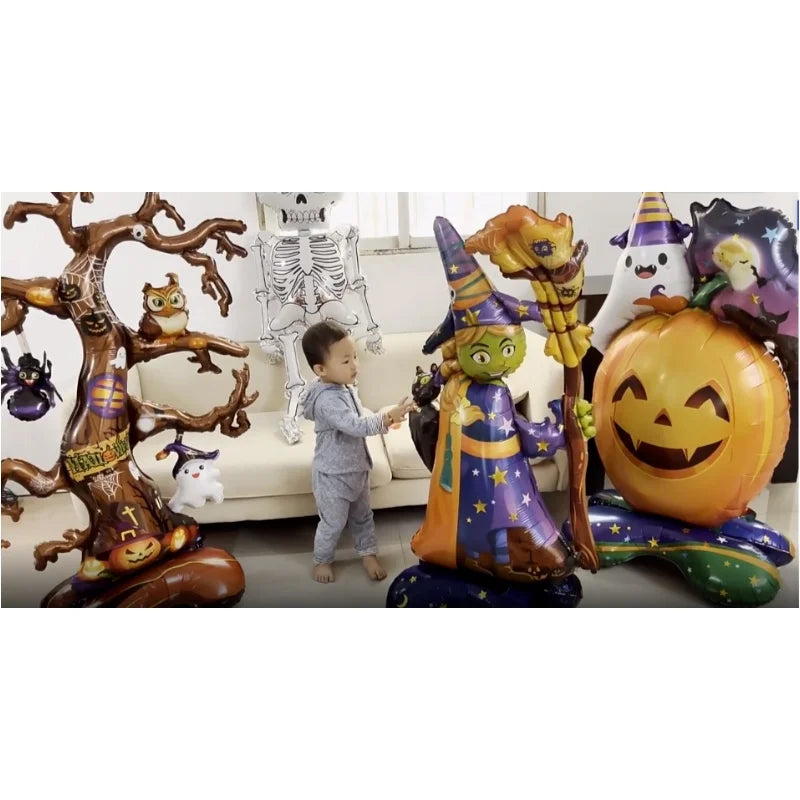 Spooky Inflatable Halloween Balloon Set - Ghost Tree, Pumpkin, Witch, Spider, Bat, and Mummy Decor for Kids' Parties