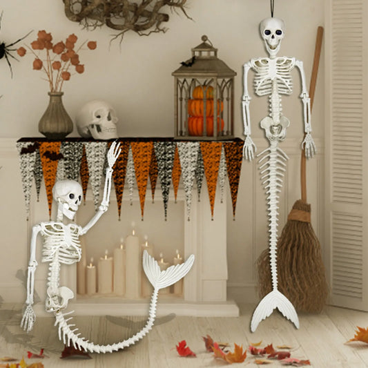 Creepy Movable Joint Skeleton Mermaid for Halloween Decor and Haunted House Parties