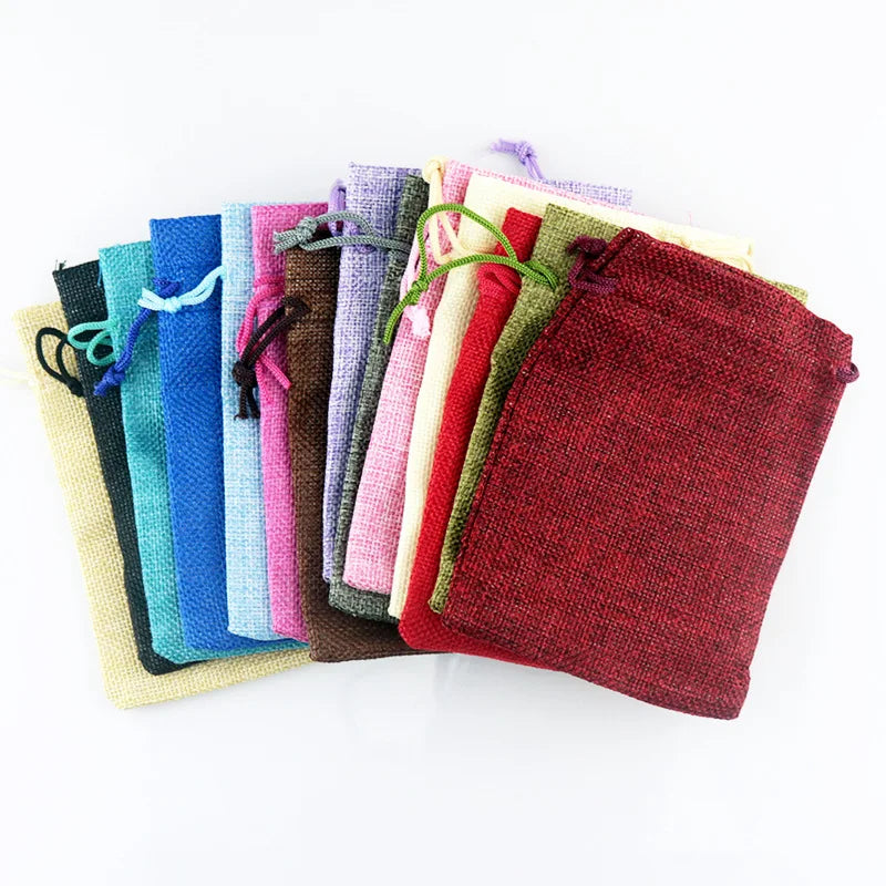 50pc/lot 7x9 9x12 10x14 13x18 15x20cm Jute gift Bags handmade natural Pouch Cotton Linen Gift Packaging Bags Jewelry Storage Bag