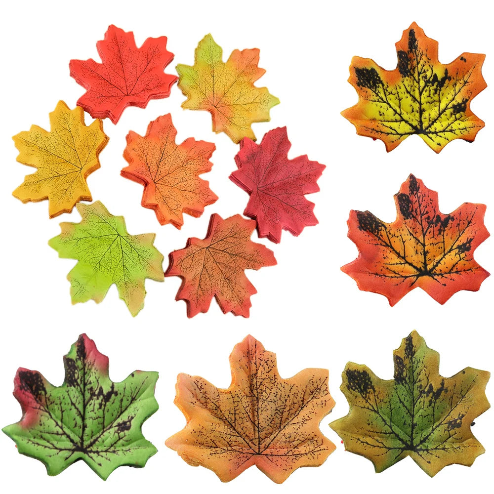 100Pcs/lot Artificial Silk Maple Leaves Multi Color Fake Fall Leaf For Scrapbooking Wedding Thanks Giving Party Decoration Craft