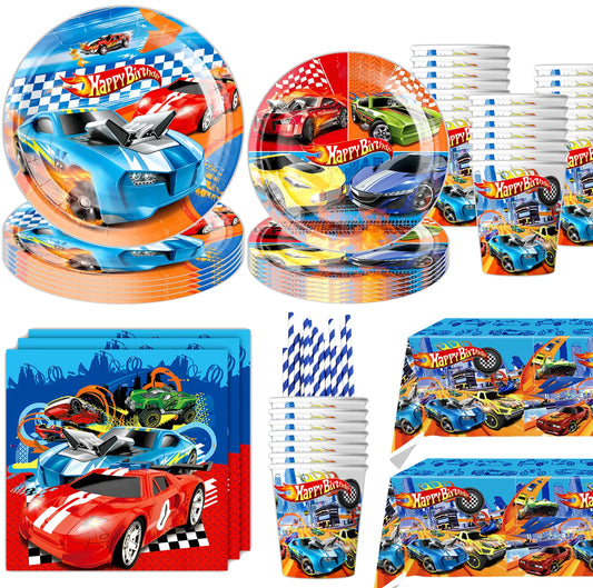 Hot Wheels Party Supplies Set - Disposable Tableware and Decorations