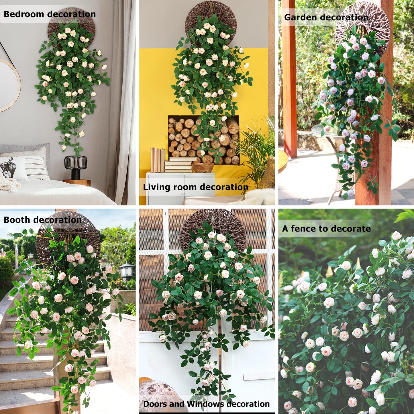 Artificial flowers Plants Green Lvy Leaves Hanging flower Rose Vine  Home Wedding Garden Decoration DIY Hanging Wall Silk Flower