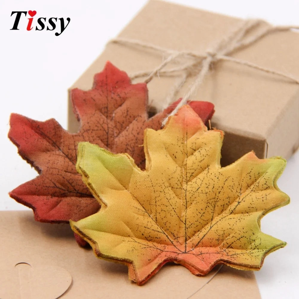 100Pcs/lot Artificial Silk Maple Leaves Multi Color Fake Fall Leaf For Scrapbooking Wedding Thanks Giving Party Decoration Craft