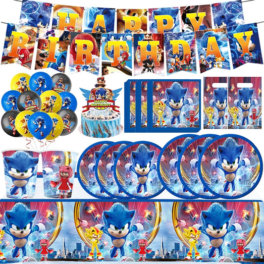 Sonic the Hedgehog Birthday Party Supplies Set - Paper Tableware, Decorations, Gift Bags