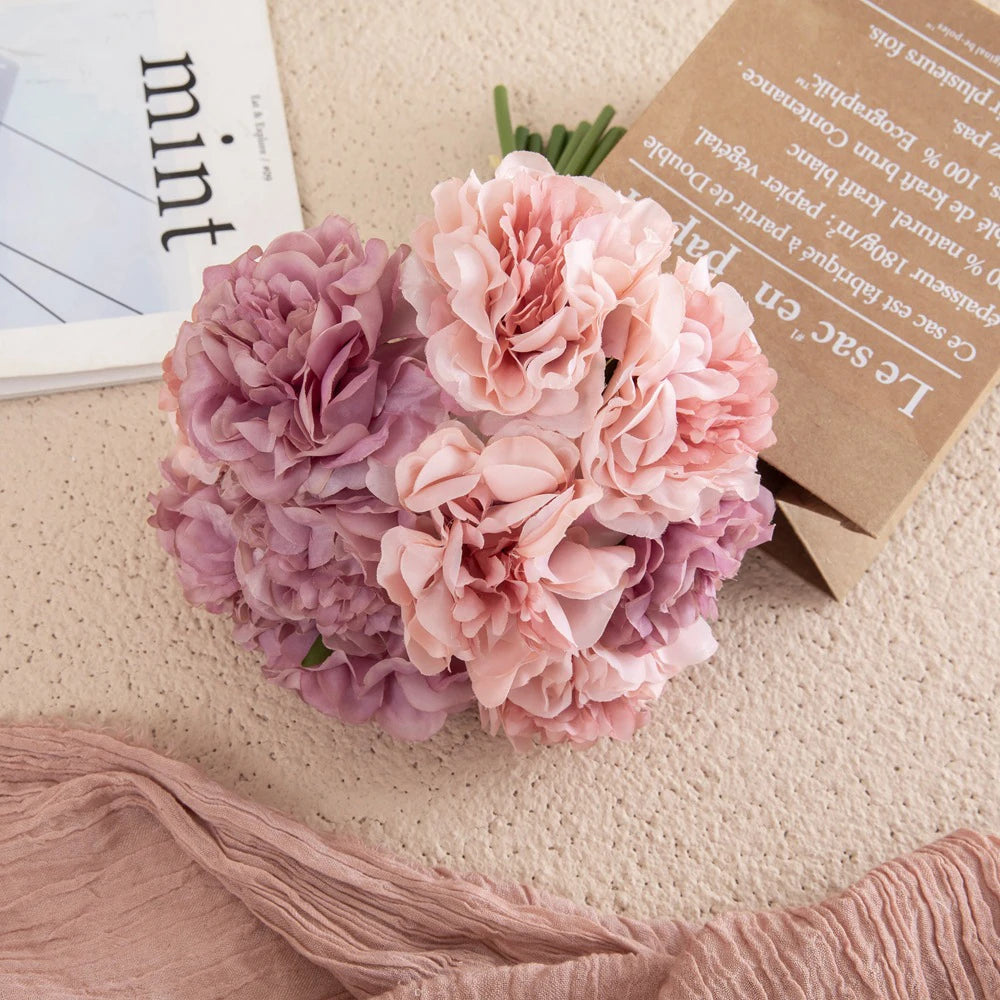 5pcs Artificial Silk Peonies Flowers Pink Bouquet Pretty Autumn Scenes Arrangement Peony Fake Flower Wedding Home Decor Cheap