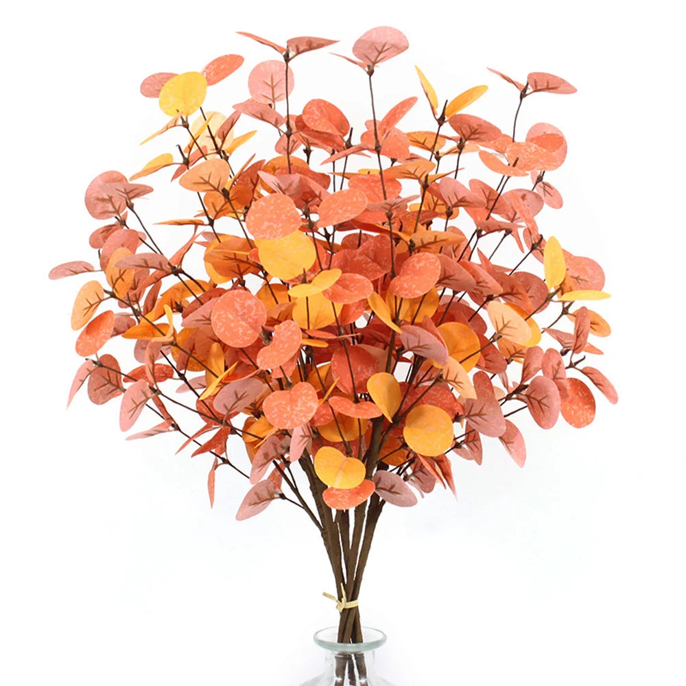 1Pc Artificial Fall Eucalyptus Leaves Stem Branch for Home Wedding Table Thanksgiving Decoration Autumn Decor Artificial Flowers