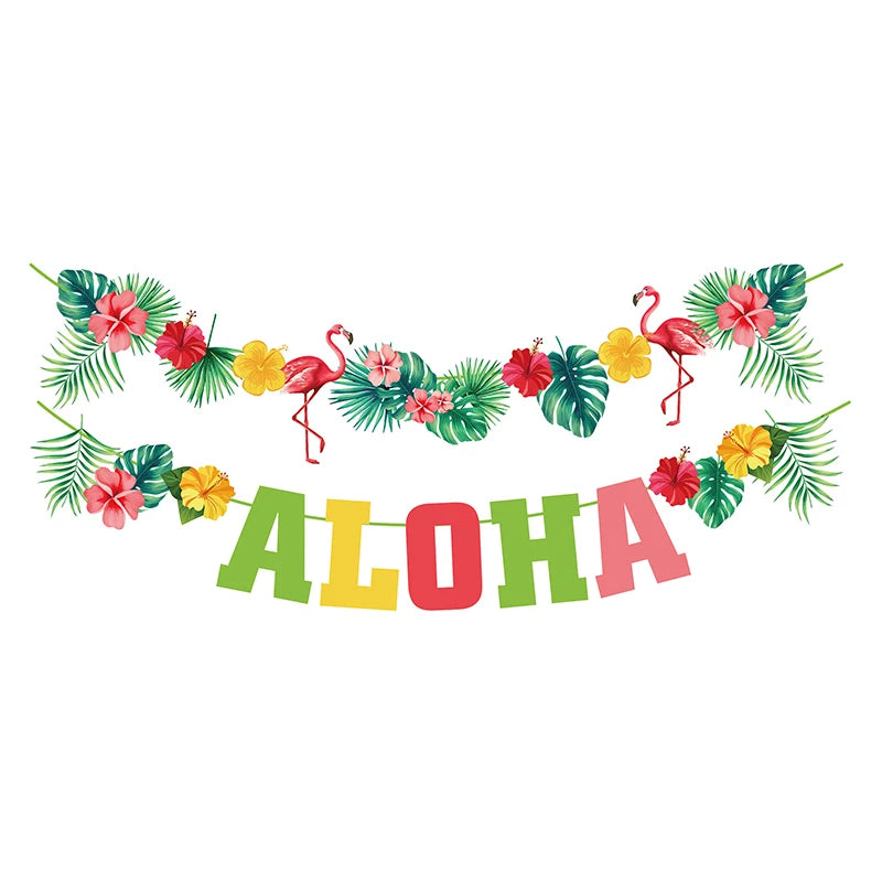 Tropical Luau Celebration Kit - Flamingo Garlands, Banner, and Balloons for a Festive Party Atmosphere