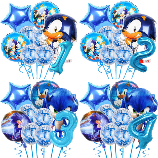 Sonic Hedgehog Birthday Party Decoration Kit with Foil Balloons and Decor Items