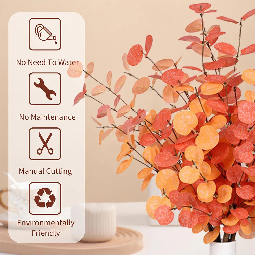 1Pc Artificial Fall Eucalyptus Leaves Stem Branch for Home Wedding Table Thanksgiving Decoration Autumn Decor Artificial Flowers