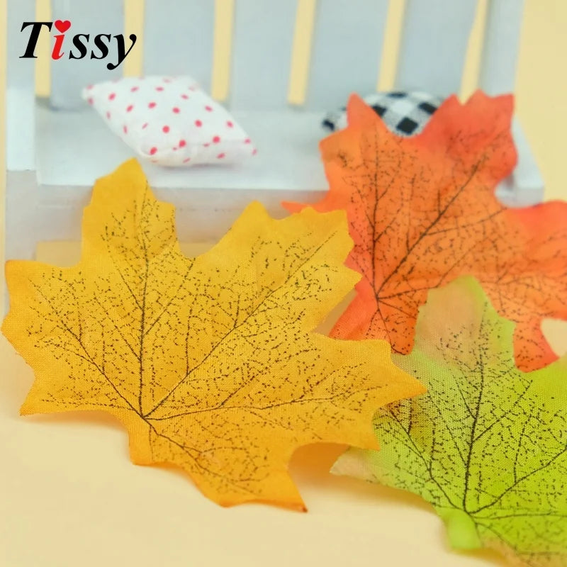 100Pcs/lot Artificial Silk Maple Leaves Multi Color Fake Fall Leaf For Scrapbooking Wedding Thanks Giving Party Decoration Craft