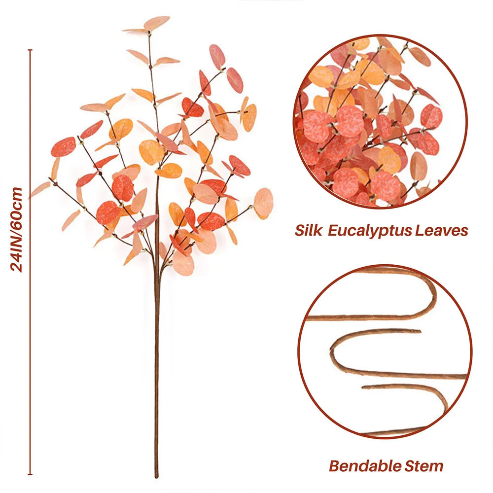 1Pc Artificial Fall Eucalyptus Leaves Stem Branch for Home Wedding Table Thanksgiving Decoration Autumn Decor Artificial Flowers