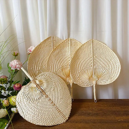 Creative Summer Cooling Fan Pure Natural Handmade DIY Heart Shaped Bamboo Woven Fan Artificial Woven Wedding Fan Home Decoration