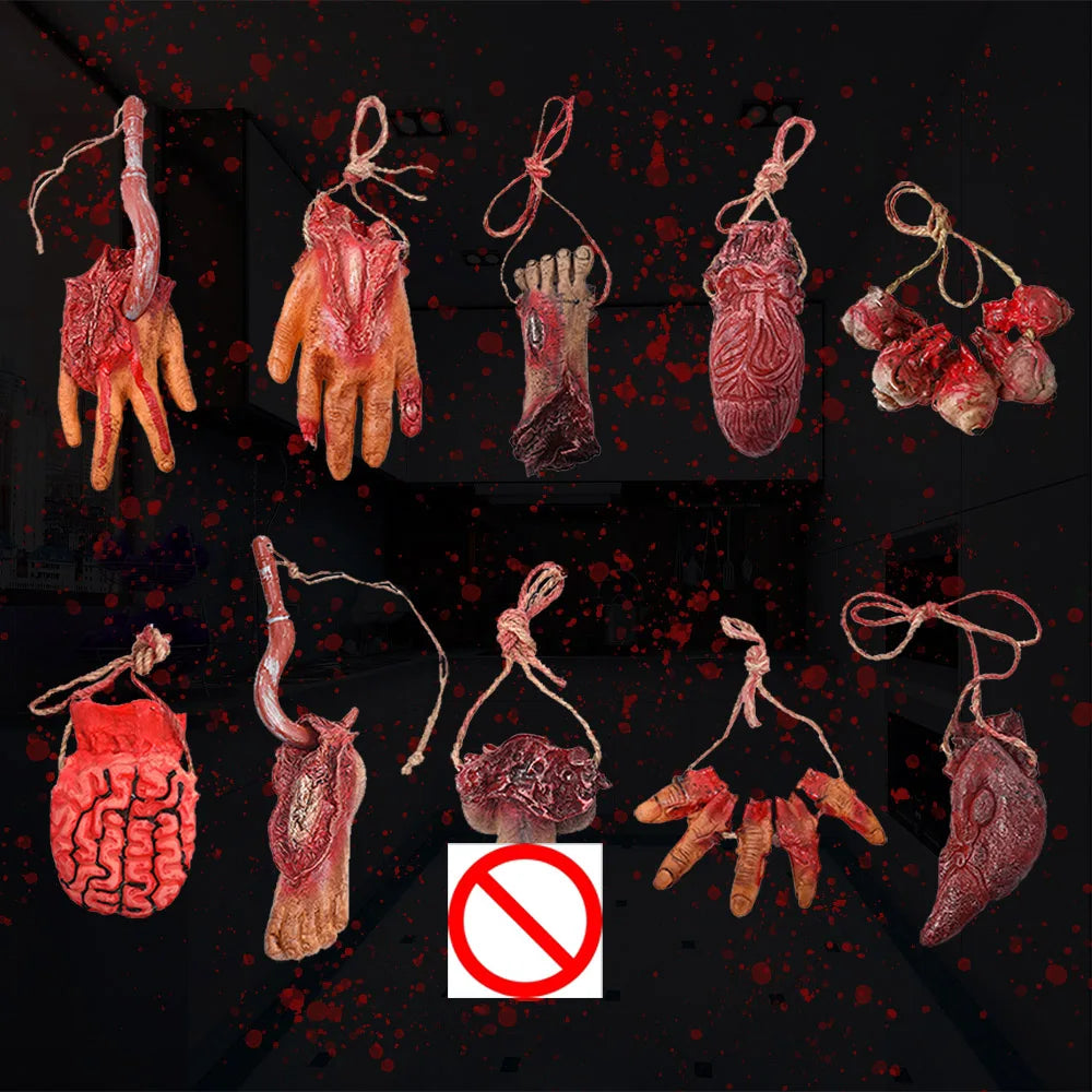 Hanging Severed Bloody Brain Prop for Halloween Horror Decor - Scary Broken Body Parts Ornament