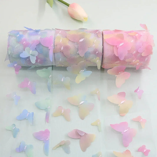 10yards/Roll 8cm Colorful 3D Butterfly Embroidery Tulle Roll Organza Ribbon DIY Hair Bows Handmade Wedding Party Supplies