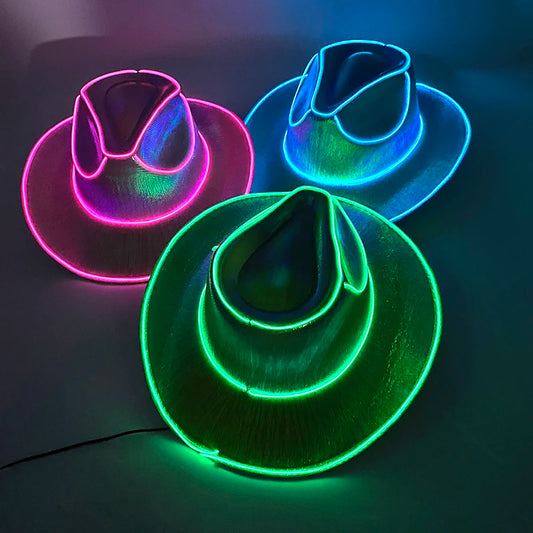 Neon Glow Cowgirl Hat - Light-Up LED Western Style