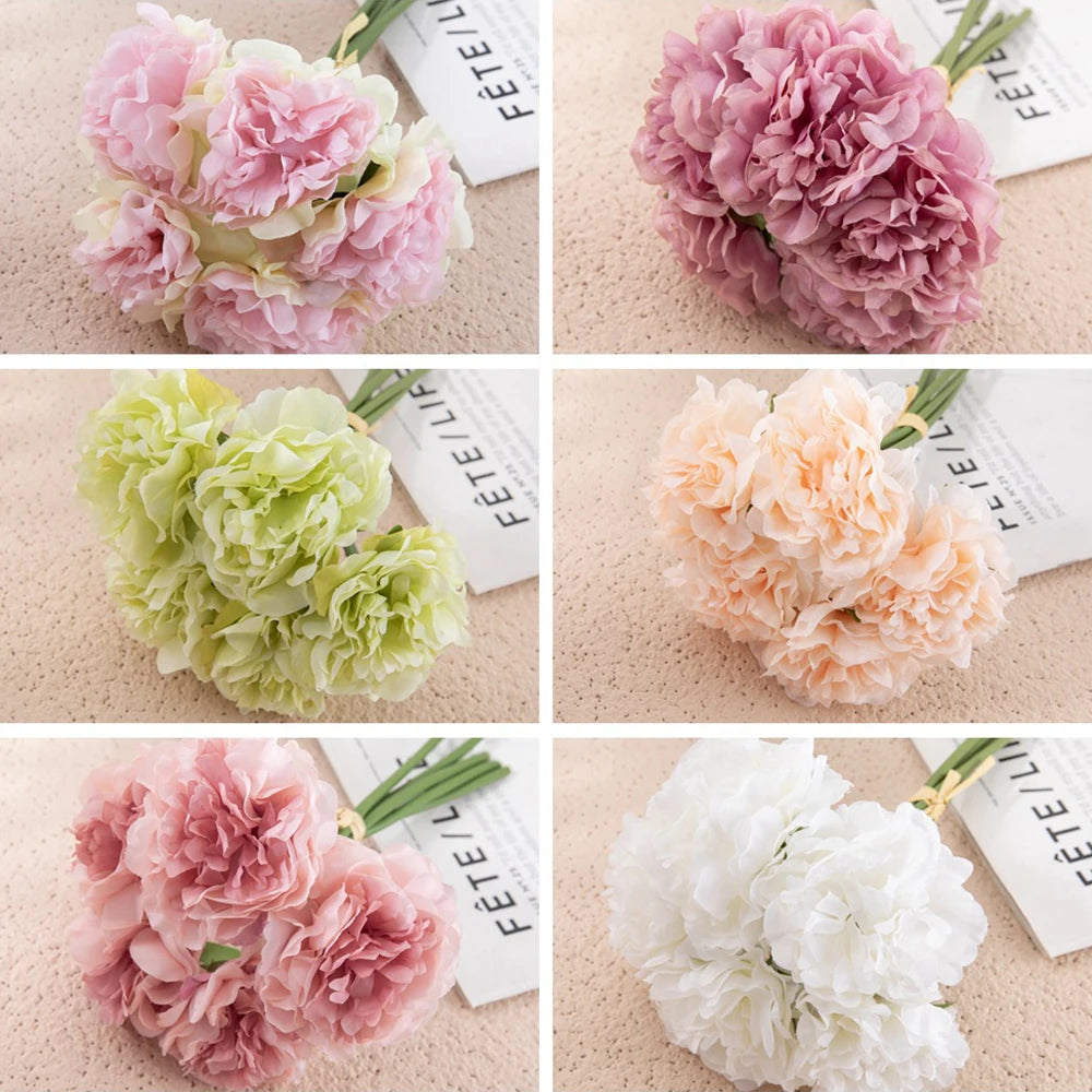 5pcs Artificial Silk Peonies Flowers Pink Bouquet Pretty Autumn Scenes Arrangement Peony Fake Flower Wedding Home Decor Cheap