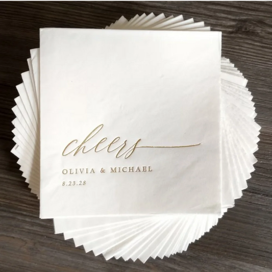 50pcs Personalized Wedding Napkins | Cocktail Napkins | Rehearsal Dinner | Cheers Beverage Napkins | Gold Foil Wedding Napkins