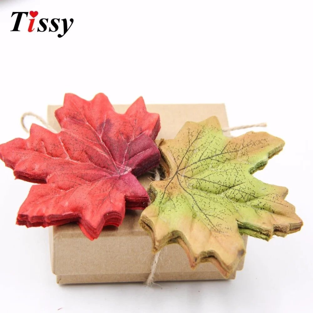 100Pcs/lot Artificial Silk Maple Leaves Multi Color Fake Fall Leaf For Scrapbooking Wedding Thanks Giving Party Decoration Craft