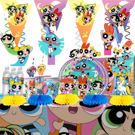 The Powerpuff Girls Themed Party Supplies Set with Tableware and Decorations