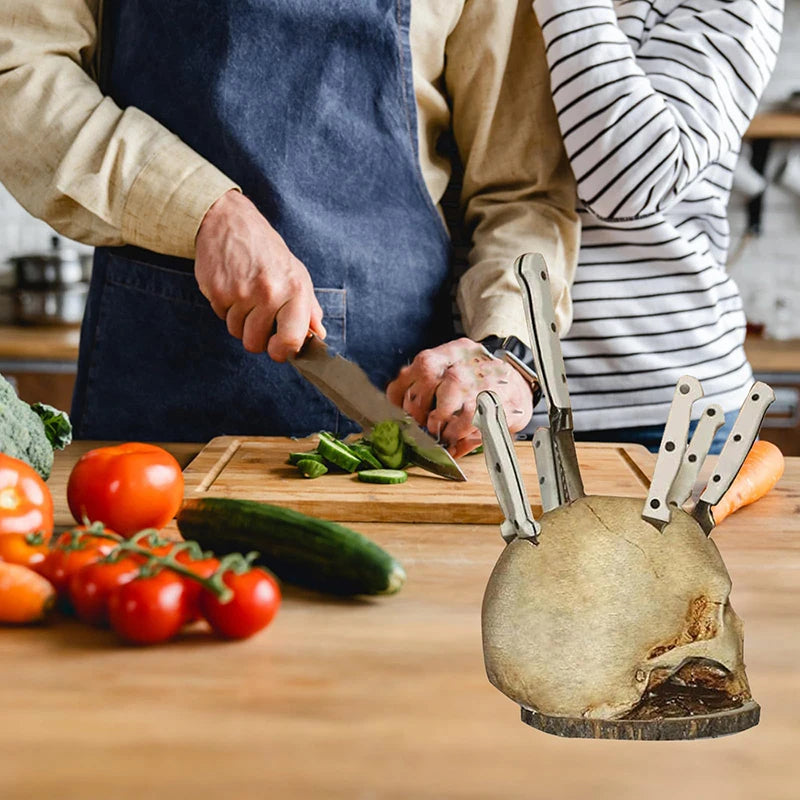 Gothic Skull Knife Stand - Unique Resin Kitchen Storage Rack for Scary Decor and Gifts