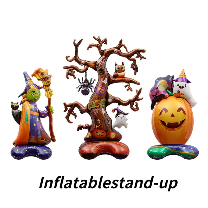 Spooky Inflatable Halloween Balloon Set - Ghost Tree, Pumpkin, Witch, Spider, Bat, and Mummy Decor for Kids' Parties