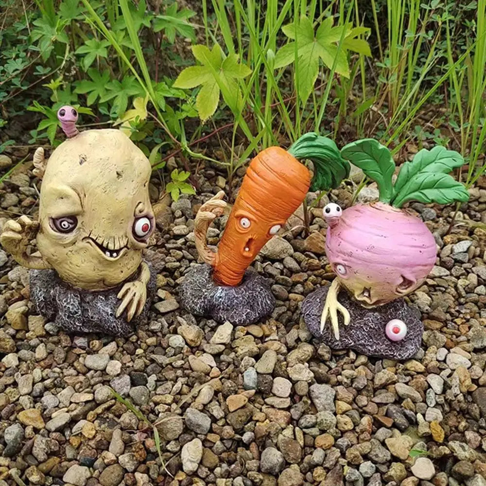 Halloween Horror Vegetable Zombies Figurine - Spooky and Funny Resin Carrot and Tomato Decorations