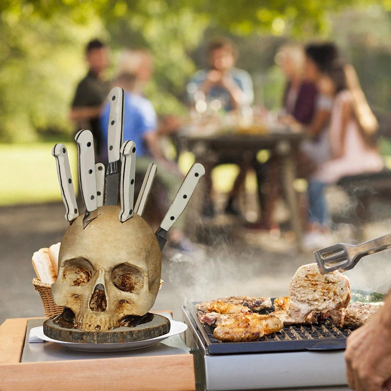 Gothic Skull Knife Stand - Unique Resin Kitchen Storage Rack for Scary Decor and Gifts